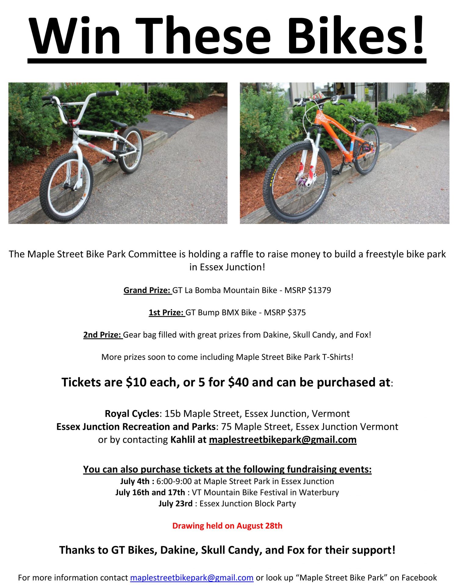 Maple Street Bike Park Raffle Mountain Bike Vermont